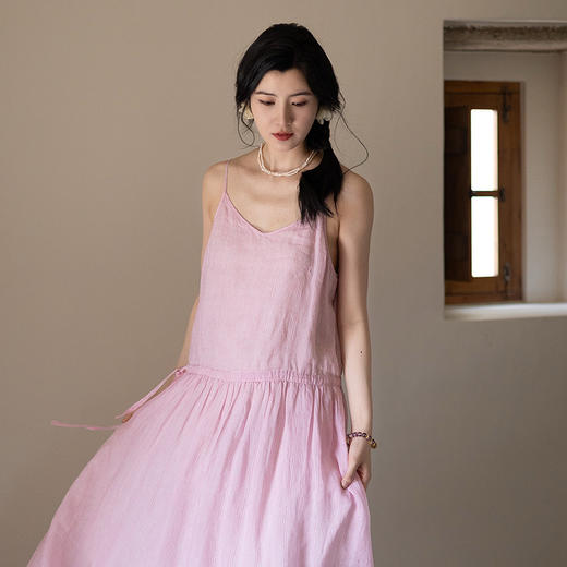 绽放334朵/【海街日记】苎麻印花可调节肩带腰部抽绳大摆吊带裙女 商品图1