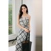 HeyDress格纹醋酸吊带连衣裙女夏季法式收腰显瘦抽褶设计感裙子 商品缩略图0