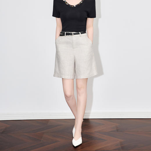 「高货wl」全新升级【铂金会员211/天猫279/差价68】(41708)洛诗琳天丝亚麻凉感短裤2025夏新款高腰显瘦气质直筒裤女 商品图0