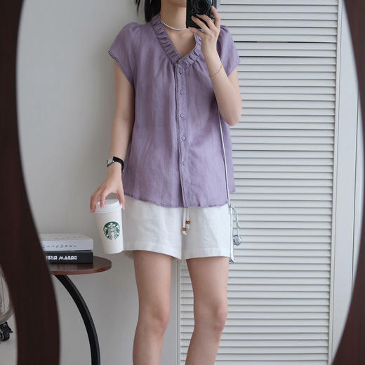 【超模君精选】淡牵牛紫苎麻上衣 100%苎麻 舒适有筋骨 十分淡雅清爽 3-5天发货 商品图3