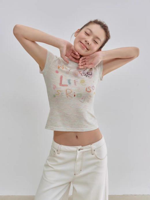 Evistub/E-5XDX458/花纱彩绘印花正肩T恤女夏 商品图0