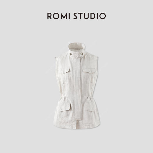 ROMI STUDIO“质感亚麻”100%亚麻抽绳收腰宽松立领马甲 RWCRWG3920 商品图0