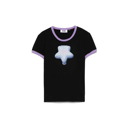 GCDS 女士字母徽标刺绣弹力棉质圆领短袖T恤 黑色 B1MW2301JI9 99 商品图0