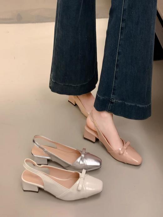 绝美温柔风蝴蝶结包头后绊带凉鞋女法式方头气质粗高跟单鞋 商品图1