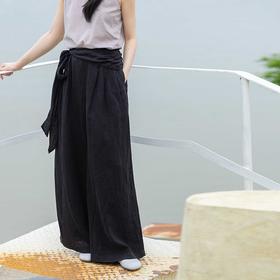 绽放326朵/【海街日记】亚麻可拆卸腰封侧拉链半腰松紧宽松直筒裤