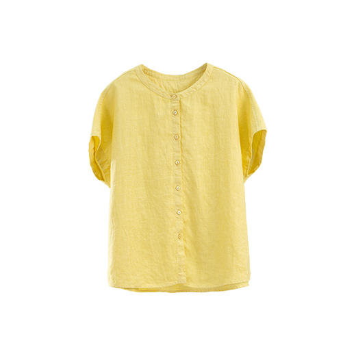 绽放旅行女装330朵/【海街日记】亚麻立领开襟连肩短袖衬衫松弛感 商品图4