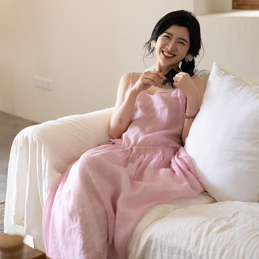 绽放334朵/【海街日记】苎麻印花可调节肩带腰部抽绳大摆吊带裙女 商品图0
