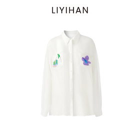 LIYIHAN清月鹊 2025夏季通勤宽松桑蚕丝长袖衬衫印花外套高级感