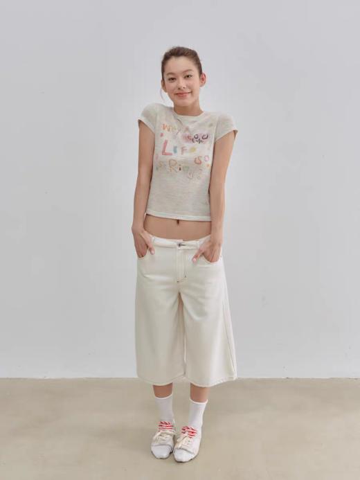 Evistub/E-5XDX458/花纱彩绘印花正肩T恤女夏 商品图1