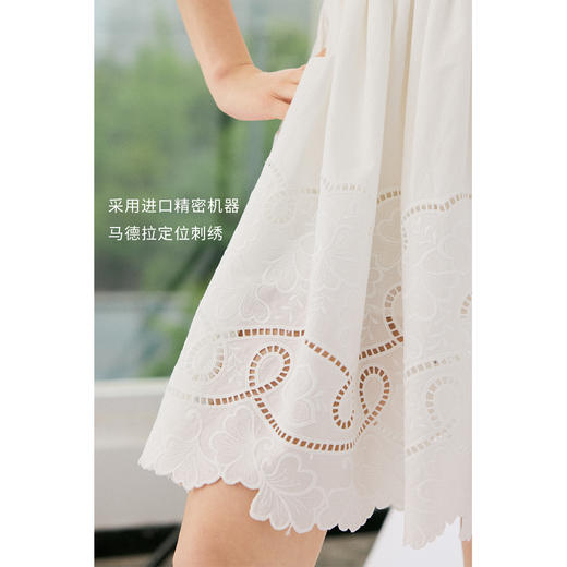 HeyDress白色刺绣连衣裙女夏季法式收腰重工马德拉绣花浪漫度假裙 商品图1