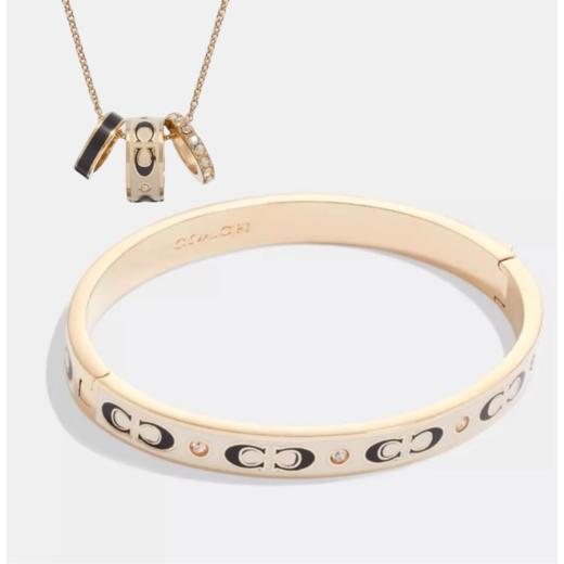 【品牌授权】【买手镯 送同款项链】COACH蔻驰奥莱潮流高奢饰品项链 手镯 黑金 白金 三环带钻项链 商品图0