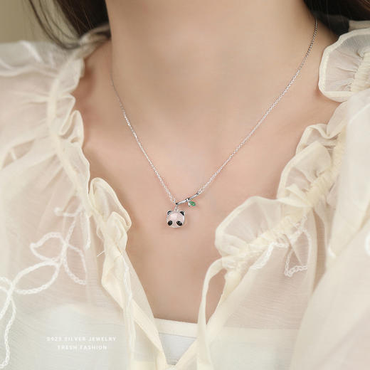 【熊猫与竹】S925纯银白玉髓熊猫竹子项链【YXS-A4350】 商品图3