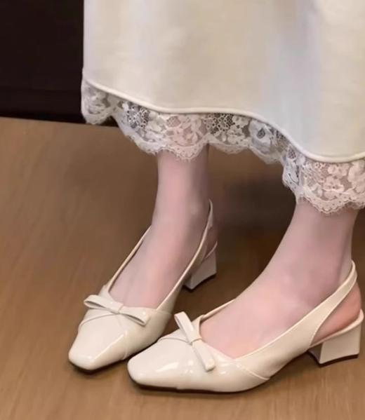 绝美温柔风蝴蝶结包头后绊带凉鞋女法式方头气质粗高跟单鞋 商品图5