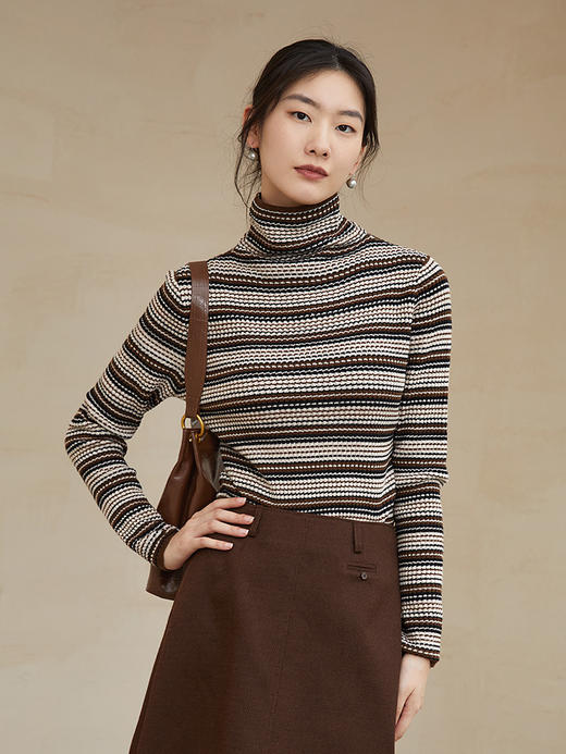 秋冬新款堆堆领条纹羊毛打底毛衣 软糯亲肤 多色条纹百搭显瘦长袖针织衫 商品图1