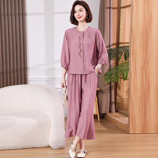 时尚衬衫九分裤两件套装加肥加大码中老年妈妈女装夏 商品图0