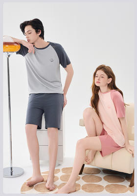 限时9折【棉花烫印短袖短裤】A类 柔软面料 宽松版型 亲肤透气 保持肌肤干爽DKM989B-CC