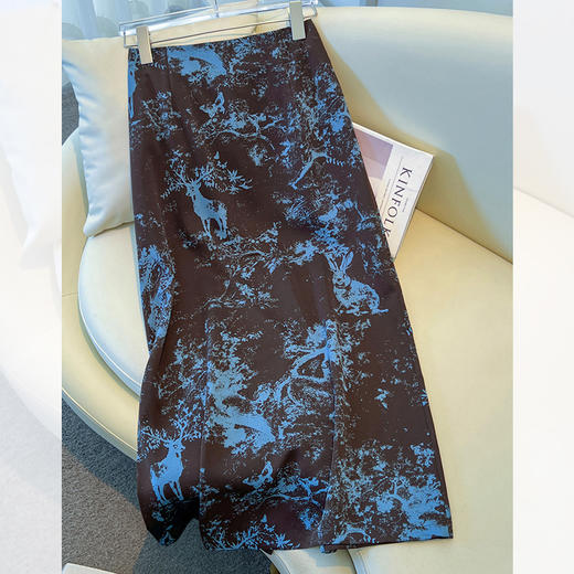 雀说醋酸a字半身裙女新款缎面垂感夏日绝美碎花气质包臀裙子AL5086 商品图7