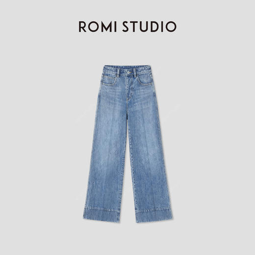 ROMI STUDIO“复古丹宁”斜纹棉水洗猫须翻边直筒牛仔裤RW24WXD1086 商品图4