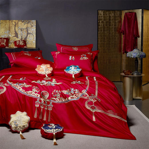 自然醒160支双股长绒棉提花四件套多件套婚庆系列刺绣被套床单结婚陪嫁床上用品GDS 商品图6