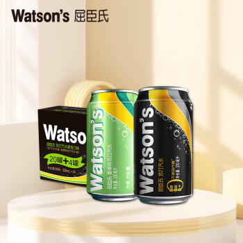 屈臣氏（Watsons）苏打水气泡饮料特调解腻330mL*24罐混合（原味20罐+香草4罐） 商品图6