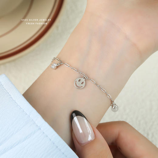 【完美心情】S925纯银创意微笑脸猫眼石手链【YXS-L1080】 商品图2