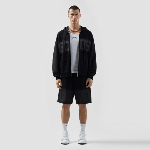 GCDS 男士字母徽标尼龙混合全拉链连帽休闲夹克外套 黑色 B1XM2001JI1 99 商品图3