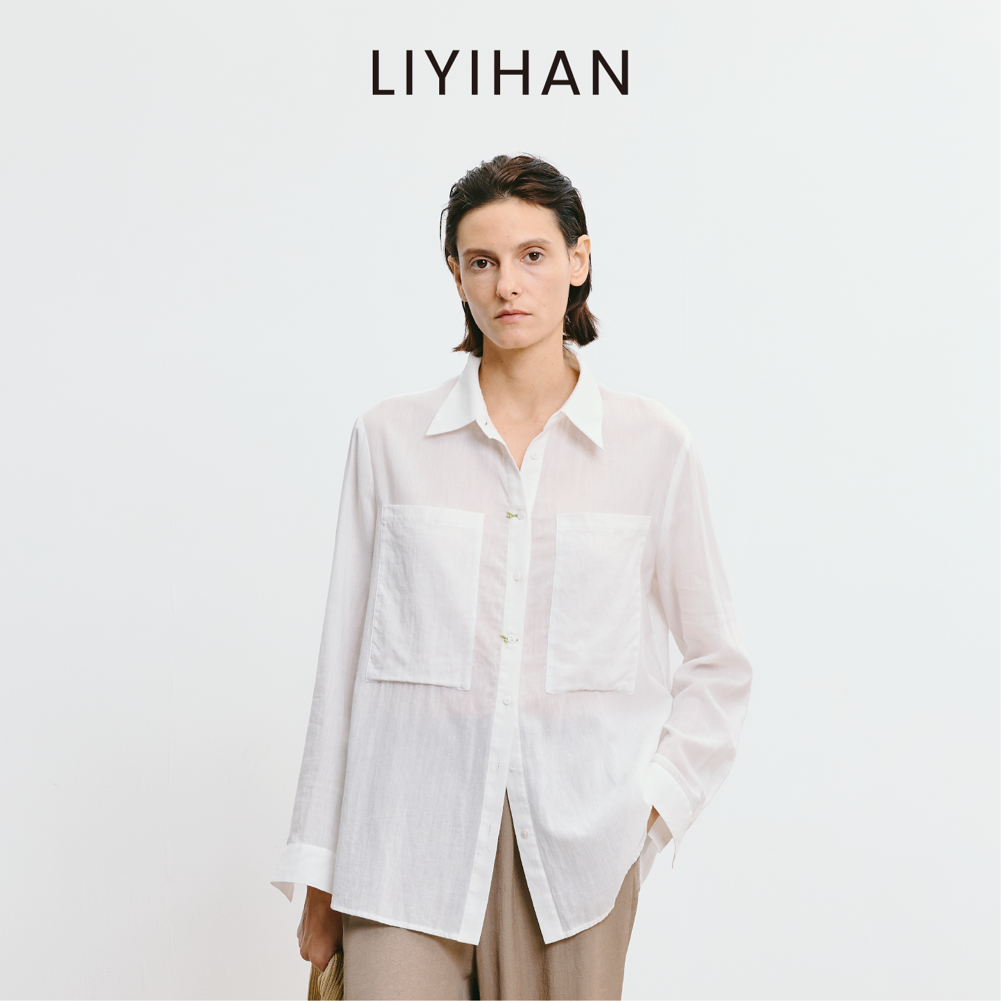 LIYIHAN序章 薄款轻盈款细密纯棉钉珠百搭衬衫极简风