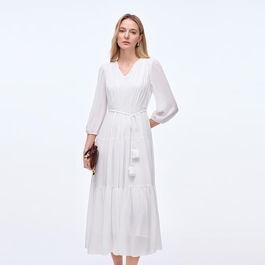 EITIE爱特爱舒适压褶宽松a字系带收腰显瘦连衣裙2025秋季新款8307001 商品图1