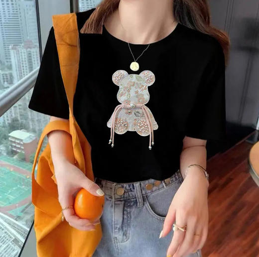 雀说新中式纯棉短袖女T恤新款中国风半袖体恤宽松大码上衣AL 商品图8