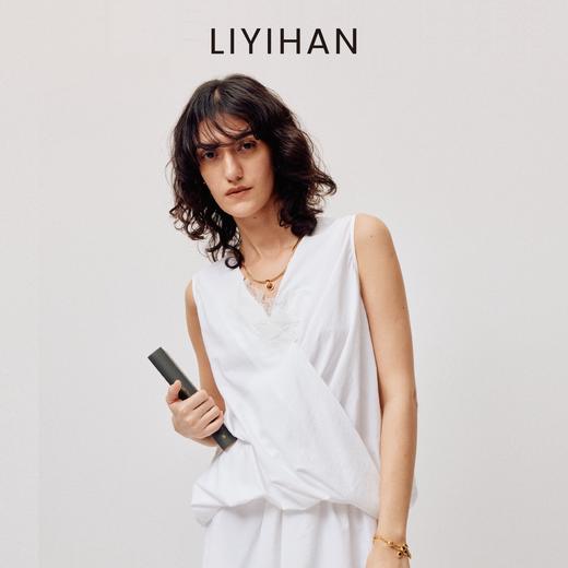 LIYIHAN夏季时尚气质休闲风领口交叉无袖V领蕾丝上衣衬衫 商品图2