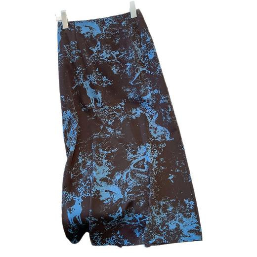 雀说醋酸a字半身裙女新款缎面垂感夏日绝美碎花气质包臀裙子AL5086 商品图4