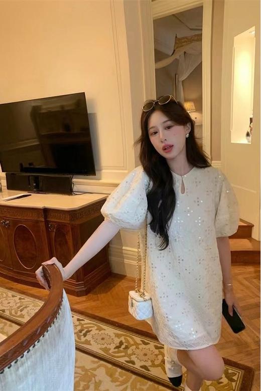 ANSUABEL 法式泡泡袖亮片小香风裙子 20656 商品图5