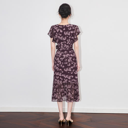 「高货wl」全新升级【铂金会员330/天猫439/差价109】(05448)洛诗琳法式复古气质印花裙2025夏季收腰度假风V领连衣裙 商品图2