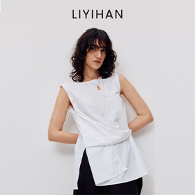LIYIHAN设计感百搭时尚休闲背心纯色背部蕾丝两穿上衣