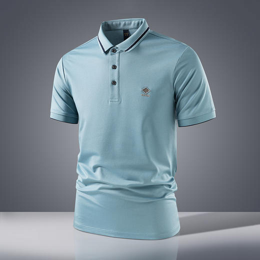 【7A抗菌凉感醋酸亚麻桑蚕丝】罗蒙男士夏季短袖Polo防紫外线t恤男短袖polo衫男 商品图3