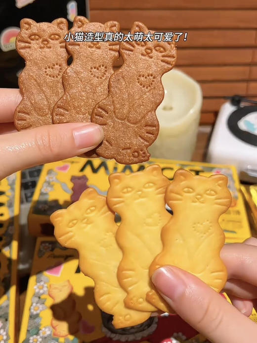 Aoligei奥力给卡通猫造型黄油芝士咖啡味薄脆饼干休闲充饥小零食80g (8小包)/盒 商品图3