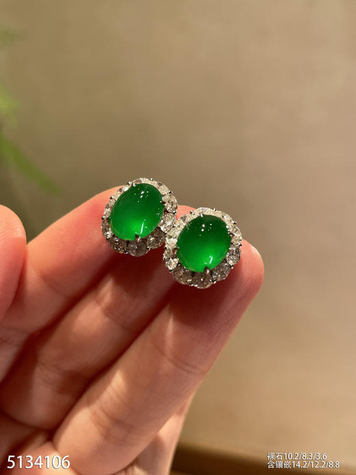 老坑玻璃种艳绿蛋面耳钉【5134106】具体价格微信咨询 商品图1