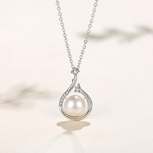 925纯银珍珠项链，复古简约锁骨链小众时尚几何吊坠N000532B 商品图0