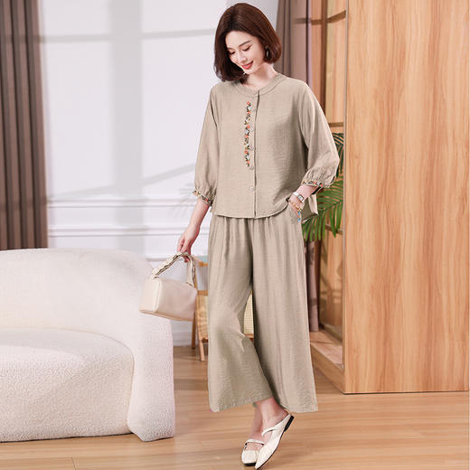 时尚衬衫九分裤两件套装加肥加大码中老年妈妈女装夏 商品图3