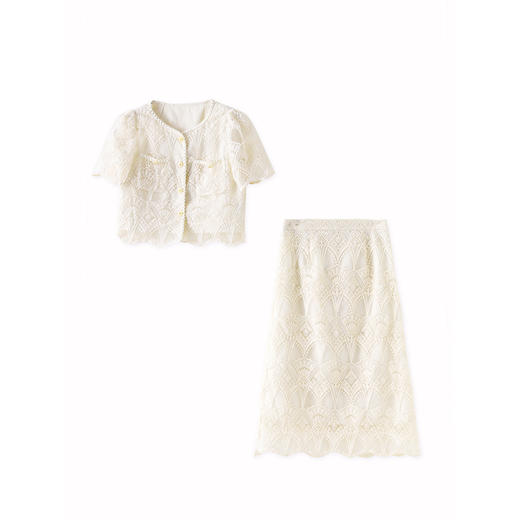 「高货wl」全新升级【铂金会员395/天猫529/差价134】(99402)洛诗琳时髦小香风蕾丝短袖上衣法式轻熟刺绣两件套女 商品图4