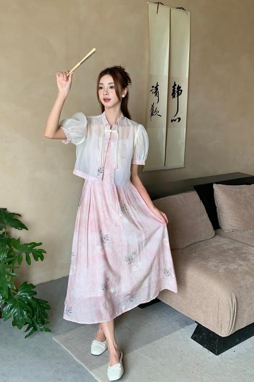 SIA SAYLOR 新中式盘扣吊带印花连衣裙套装 20601 商品图0