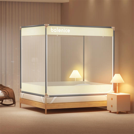 【萌趣生活，多功能防摔方顶蚊帐！】A类母婴级防摔蚊帐 多开门坐床式防尘加厚 家用防止掉床全底蚊帐-QQ 商品图6