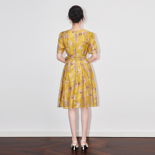 「高货wl」全新升级【铂金会员293/天猫399/差价106】(10151)洛诗琳气质名媛印花连衣裙2025夏季新款绑带收腰A字大摆裙 商品图1