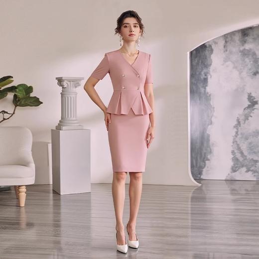 IWY/气夏季新款粉色假两件连衣裙修身显瘦气质女神范儿正装Q1388 商品图0