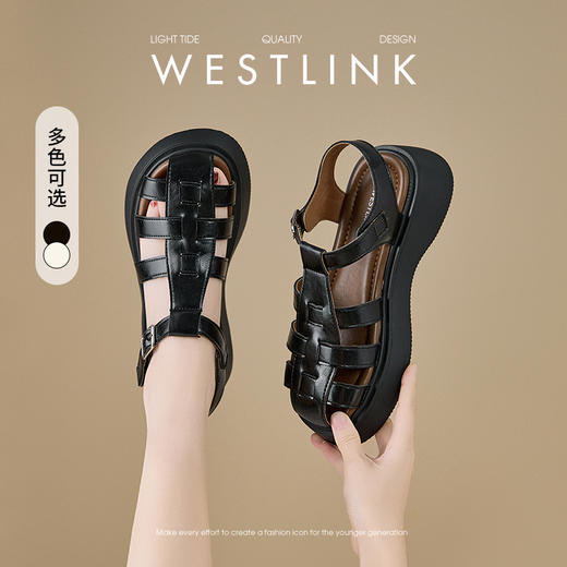 西遇厚底罗马凉鞋女新款夏季外穿复古镂空编织猪笼鞋包头凉鞋D0956656 商品图0
