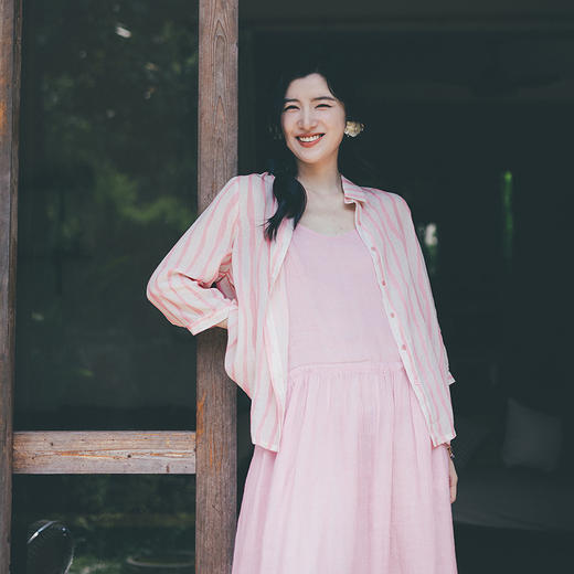 绽放340朵/【海街日记】苎麻天丝波浪纹印花衬衫翻领七分袖防晒衫 商品图0