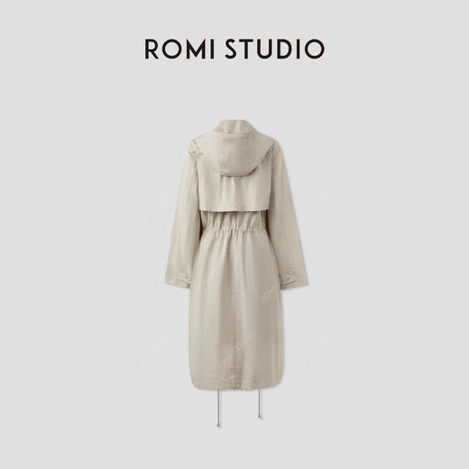 ROMI STUDIO 高支棉挺括纸感双排扣抽绳可拆卸连帽风衣RWCAW64453 商品图1