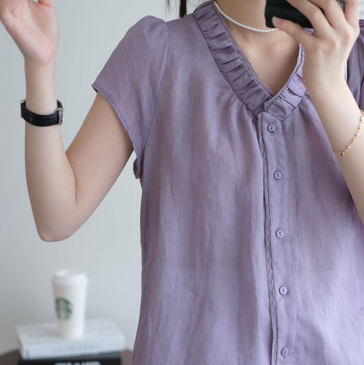 【超模君精选】淡牵牛紫苎麻上衣 100%苎麻 舒适有筋骨 十分淡雅清爽 3-5天发货 商品图2