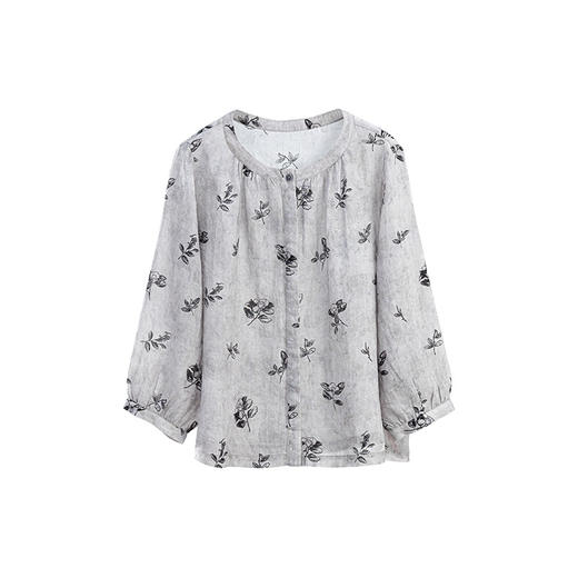 绽放旅行女装346朵/原创印花苎麻天丝正常肩七分袖开襟衬衫女开衫 商品图4