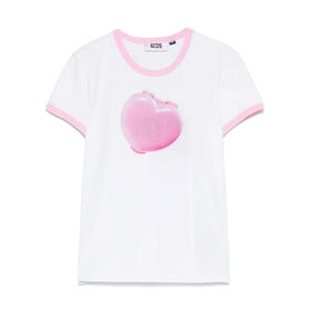 GCDS 女士字母徽标刺绣弹力棉质圆领短袖T恤 白色 B1MW2301JI9 10